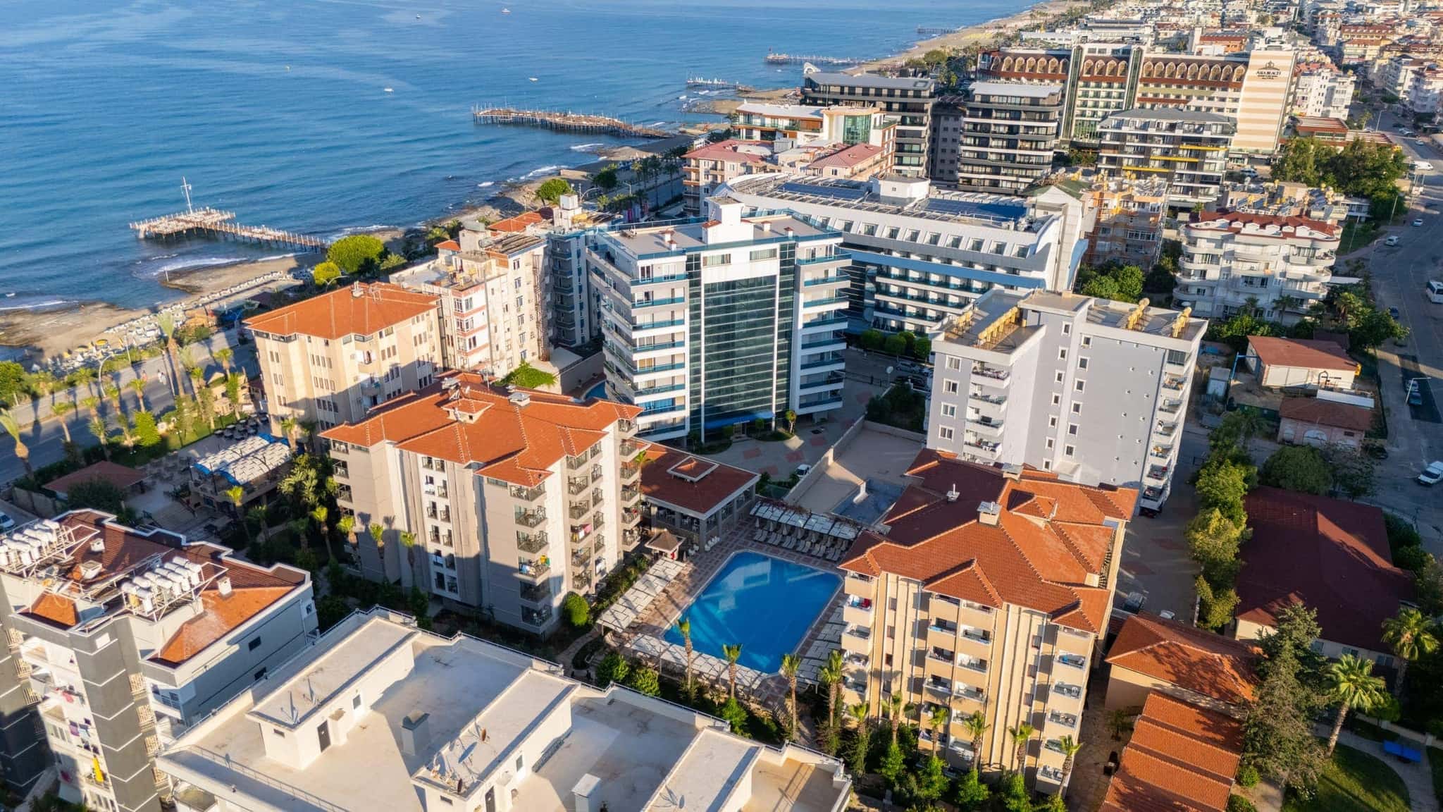 Sarıtaş Hotel Alanya Tosmur aerial view — 4-star all-inclusive seafront hotel